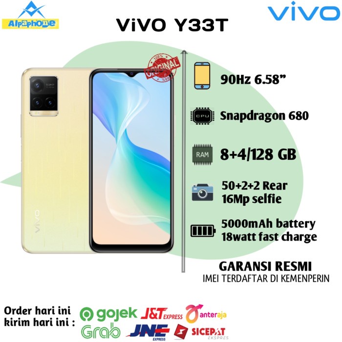 Vivo Y33T 8/128 GB New Segel Garansi Resmi Vivo Ram 8/128 Terbaru