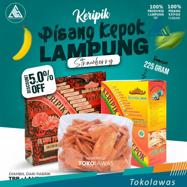 

Keripik pisang kepok rasa strawberry asli khas lampung dwi putra aneka rasa 225 gr