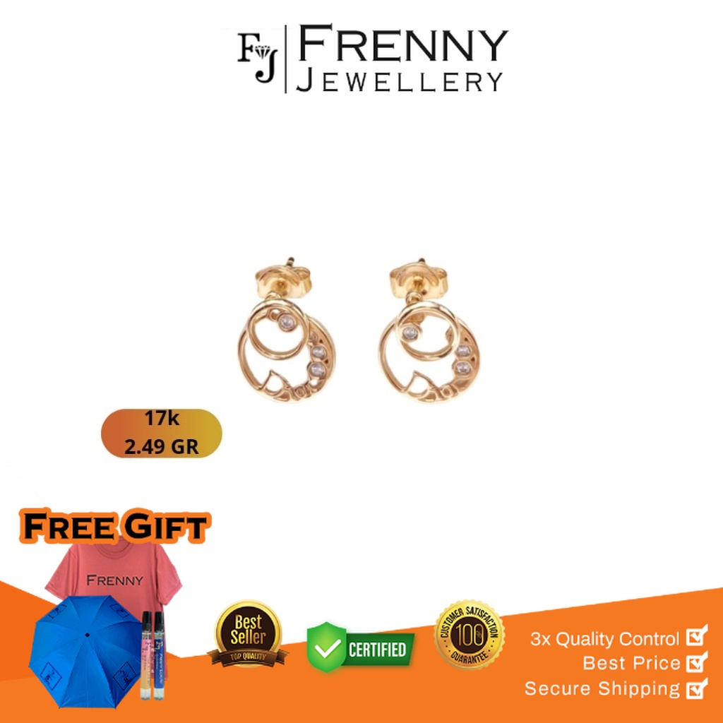 Anting Emas Rose Gold Tusuk DR Mata 17K ITA3506EC Frenny Jewellery