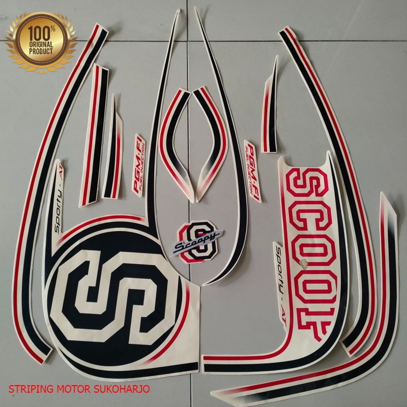 (ORI) striping honda scoopy 2014 sporty    cream kualitas original