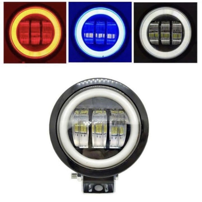 Lampu Daymaker ORI sinar putih Terang cwl 2 3 lensa lampu foglamp - Ring biru, 3 lensa kotak