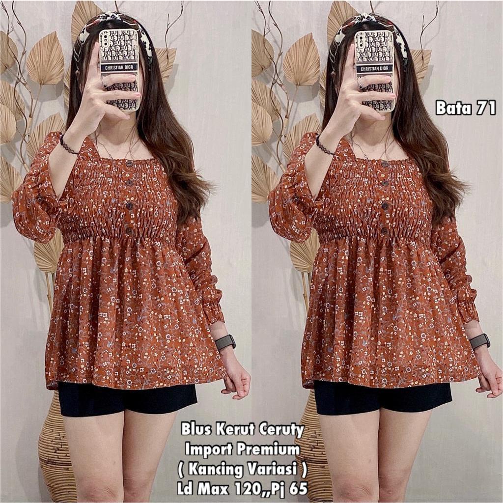 GossipGirls - BLOUSE WANITA BUNGA KERUT CERUTY IMPORT PREMIUM | BLUS WANITA IMPORT | BLUS WANITA KAS