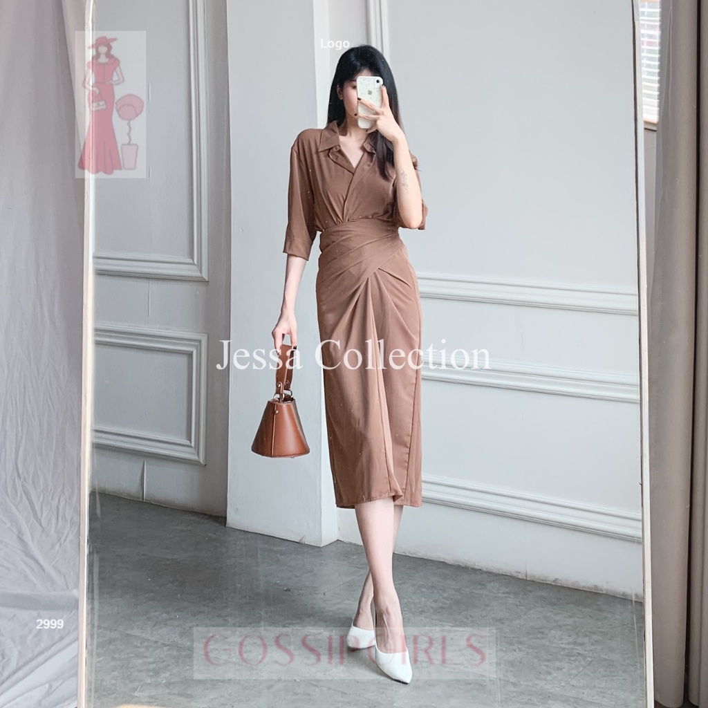 GossipGirls - Premium Sebbi Ribbon Dress TH 819 SEAMLESS STRETCH Gaun Panjang Pesta Natal Tali Simpl