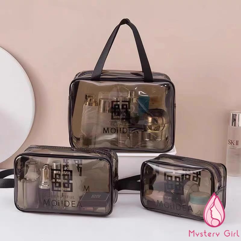 Mysterygirl - Tas Hitam Tas Kosmetik Portable Model Transparan Bahan Plastik untuk Travel Anti Air W