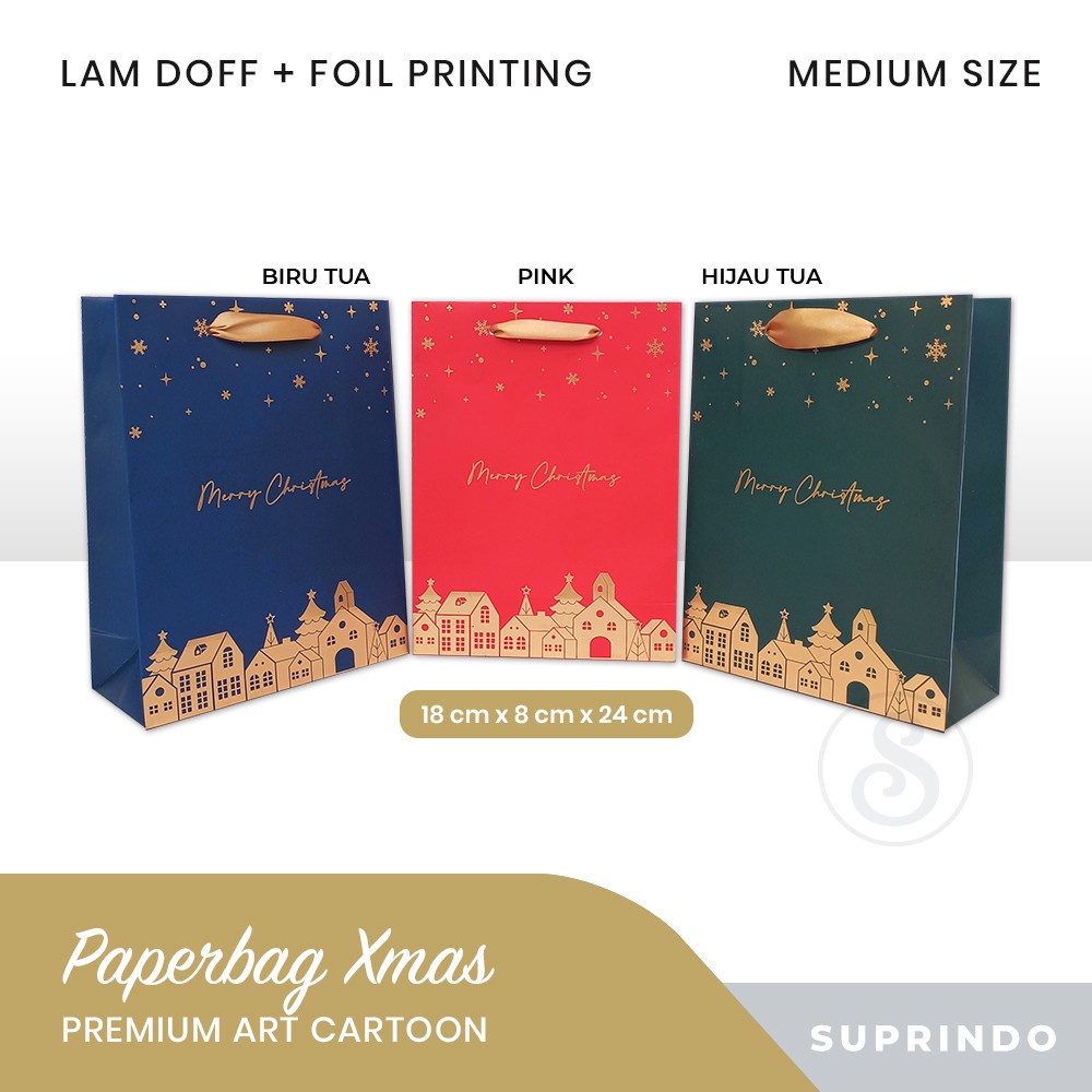 

Premium Paper Bag NATAL CHRISTMAS KECIL FOIL uk. 18 X 8 X 24 cm
