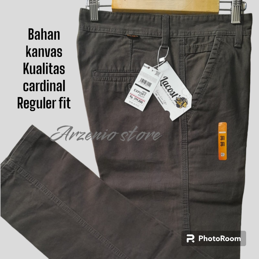 Celana Panjang Pria Chinoz Premium Original Lacosta Big Size Jumbo 27 Sampai 44 Kanvas Tebal Tidak Melar Reguler Standar Santai Kerja Kualitas Cardinal