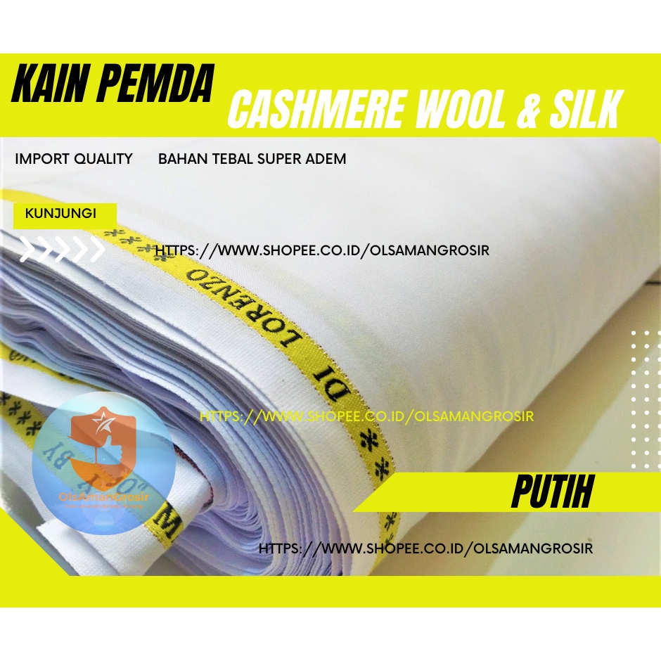 Kain Putih Seragam PNS/BIDAN/DOKTER/PASKIBRA /Kain Katun Putih Cashmere wool and Silk PNS/ASN/Pemda