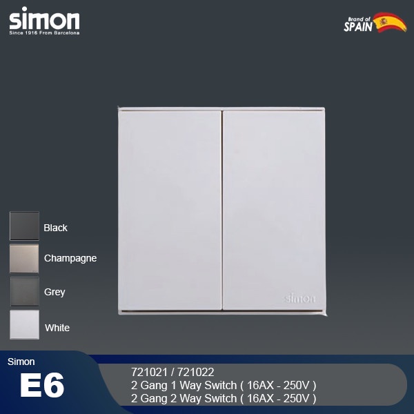 SIMON E6 2 Gang 1 Way Switch / 2 Gang 2 Way Switch (721021 / 721022)