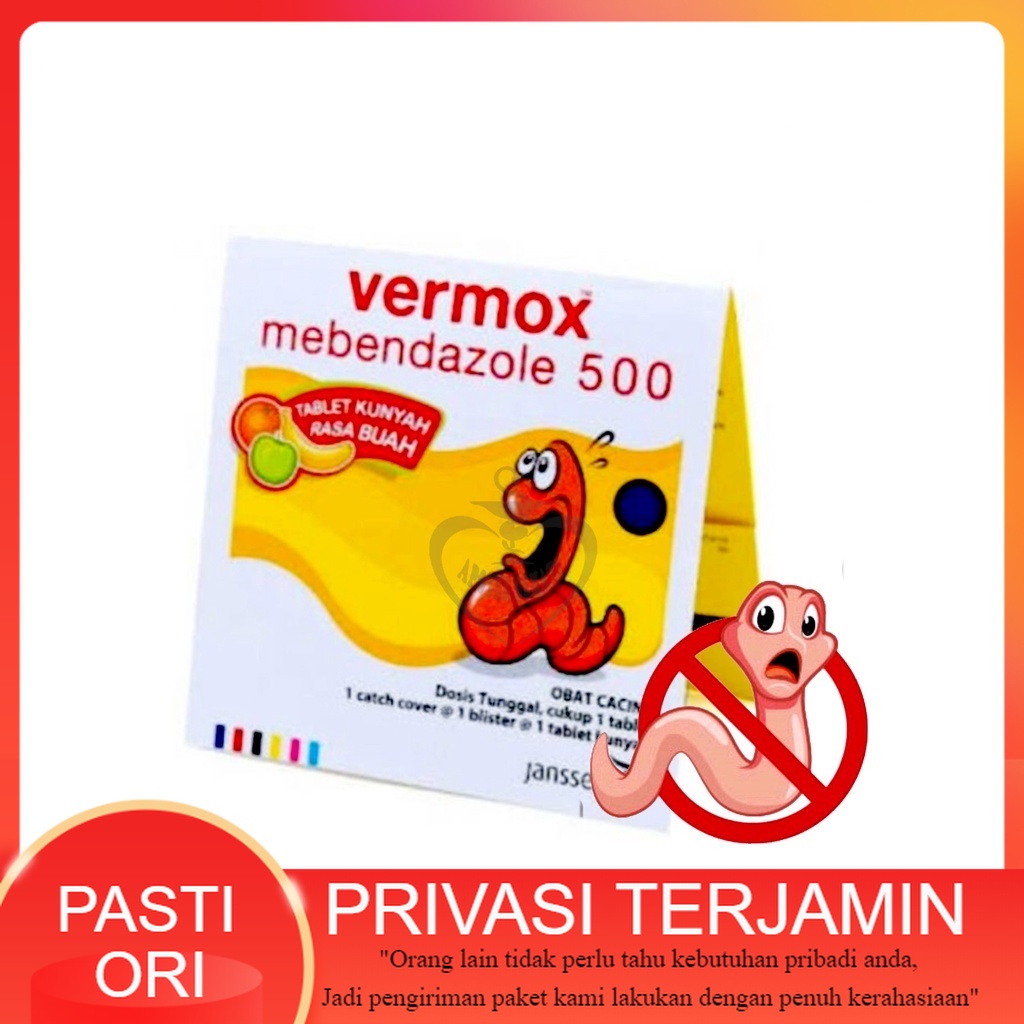 VERMOX TABLET OBAT CACING 1 STRIP / Vermox /Mebendazole 500mg / Obat cacing / Infeksi cacing / Vermo
