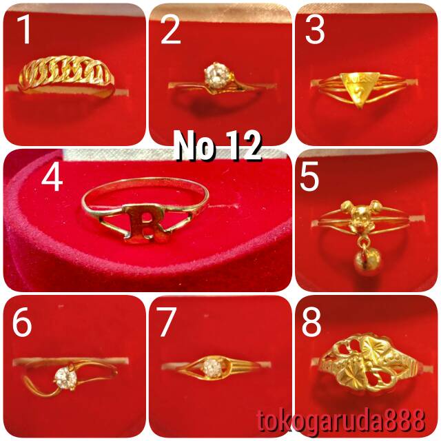 Cincin No 12 anak dan dewasa emas asli kadar 700 70% 22 1 satu gram gold cantik rantai guess mickey 