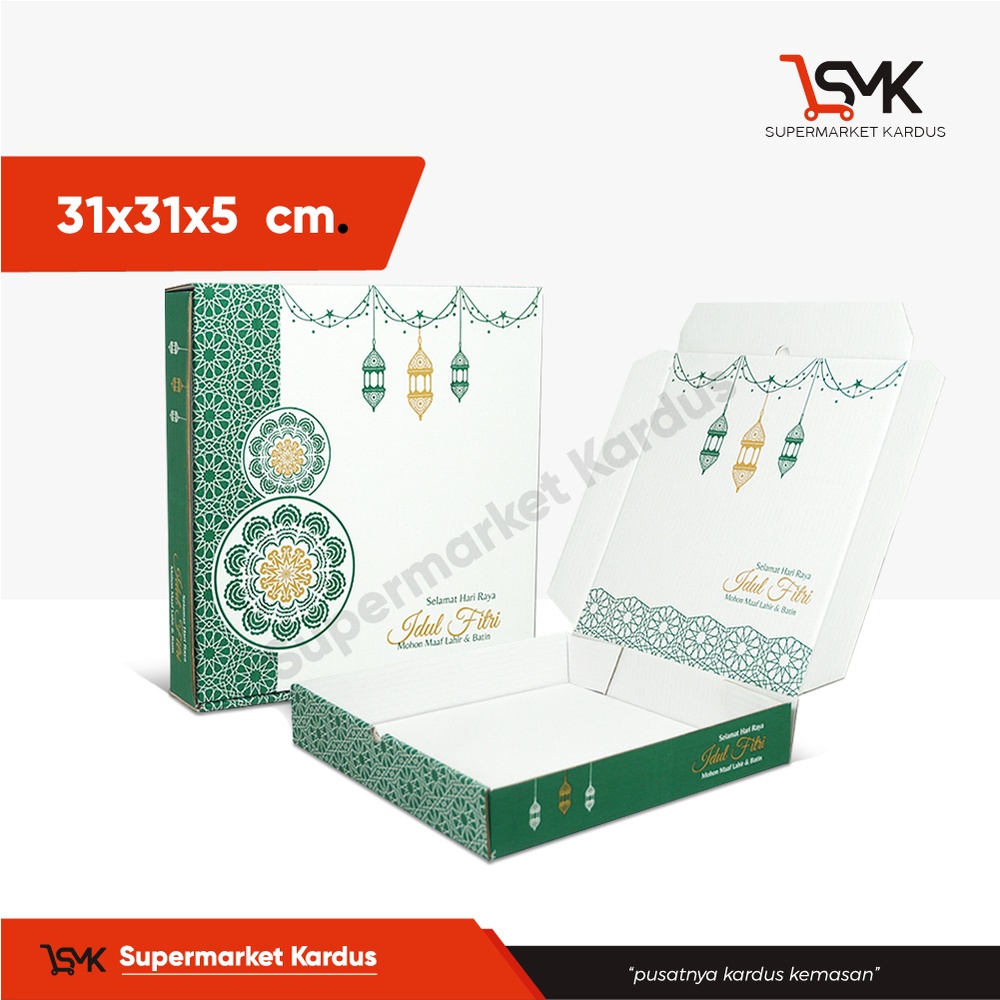 

Box 31x31x5 Kardus/Karton/Kue Kering/idul fitri/eid mubarak/tinggi5/Hampers/hoodie/mukena//tinggi5