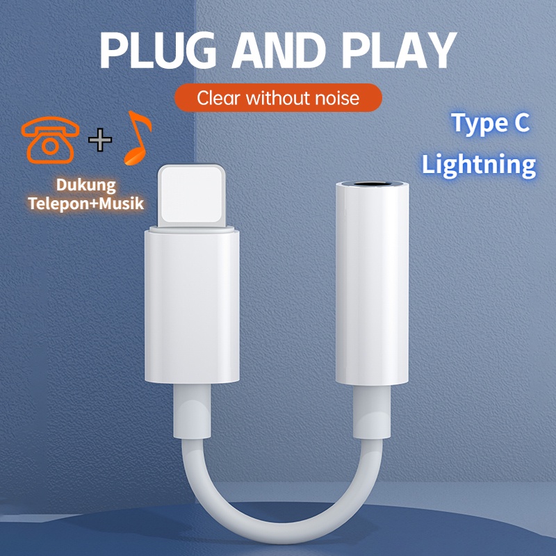 Convertor iphone Lightning to 3.5mm lightning/type-c Converter Earphone Adapter Bluetooth Headphone Audio for iphone sambungan headset -HU