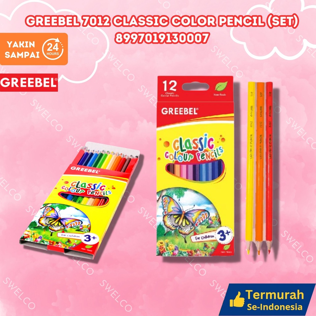 

GREEBEL Pensil Warna 7012 CLASSIC COLOR PENCIL isi 12 /Coloring/Color/Colour Pencils Cerah tidak beracun utk mewarnai anak GREEBEL 7012 CLASSIC COLOR PENCIL (SET)