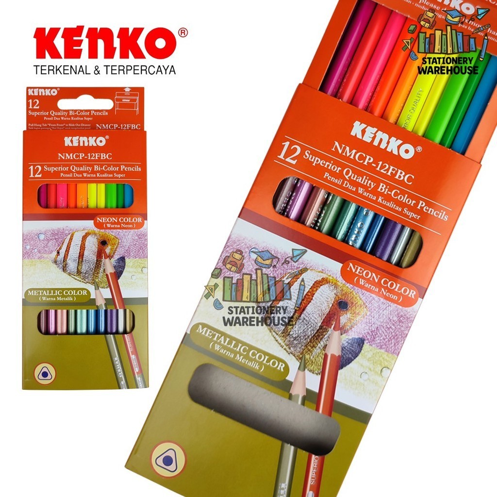 

Pensil Warna Bi-Color 12 Color Pencils NMCP-12FBC KENKO NEON dan METALLIC Duo Color
