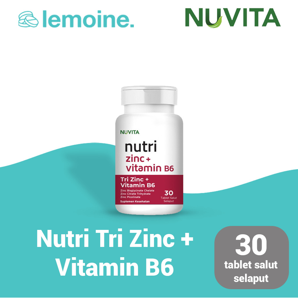 Nuvita Nutri Zinc + Vitamin B6 Tri Zinc Vitamin B6 Suplemen Vitamin Zinc 30 tablet salut selaput