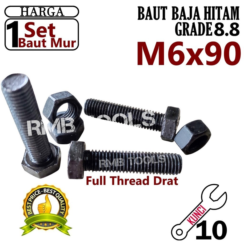 Baut Mur Hex Baja 8.8 M6 x 90 Full Drat – Tahan Lama & Kuat