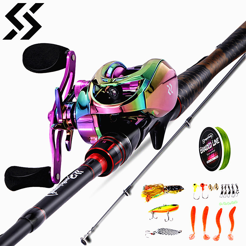 Sougayilang Ultra Light Fishing Rod and Reel Set 4 Section Carbon Rod Baitcasting Reel Travel Fishin