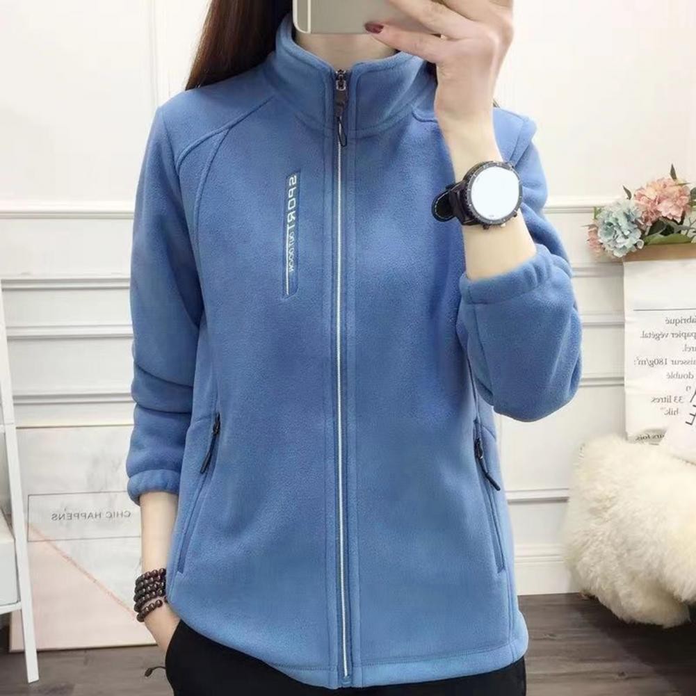 Women Fleece Jacket Warm Stylish Women's Polar Fleece Coat With Stand Collar Zip-up Closure Pockets 