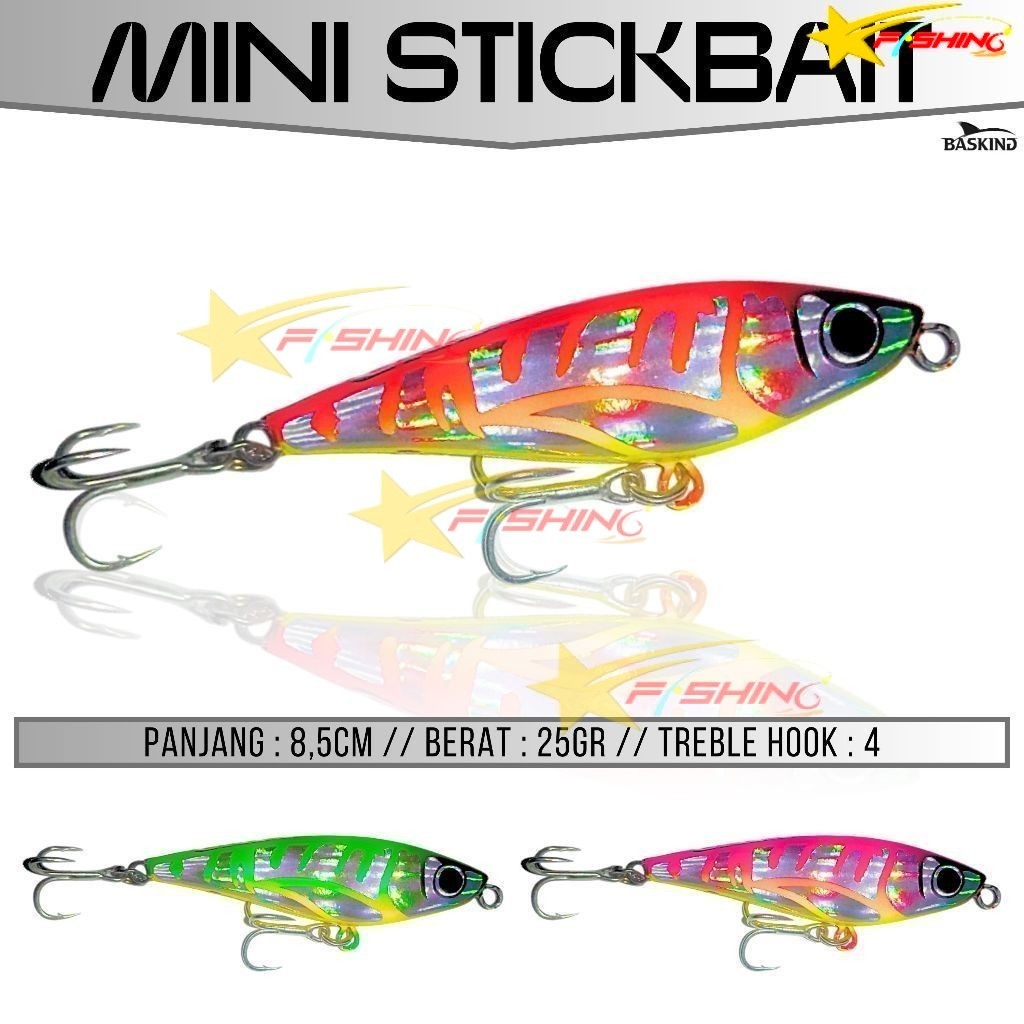 SF Umpan Pancing BASKING Mini Stickbait 25gr Casting Sinking Pjg 8,5cm Stick Bait Lure +Treble Hook