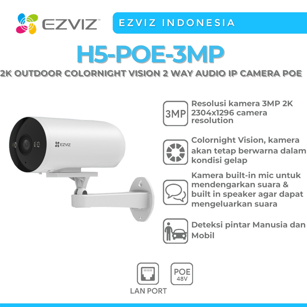 EZVIZ H5-POE-3MP 2K OUTDOOR COLORNIGHT VISION 2 WAY AUDIO IP CAMERA POE