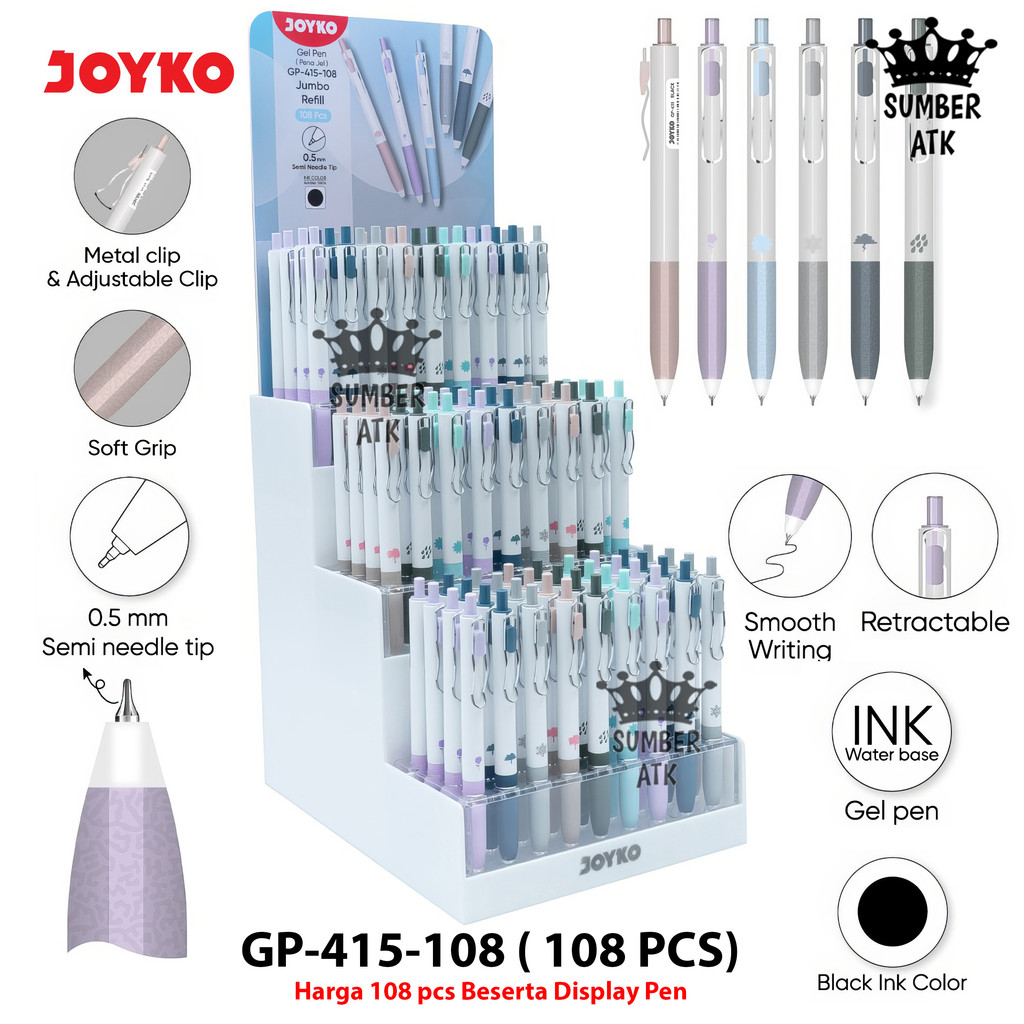 

Gel Pen Pulpen Pena Joyko GP-415-108 Jumbo Refill Gel 0.5 mm Display Box