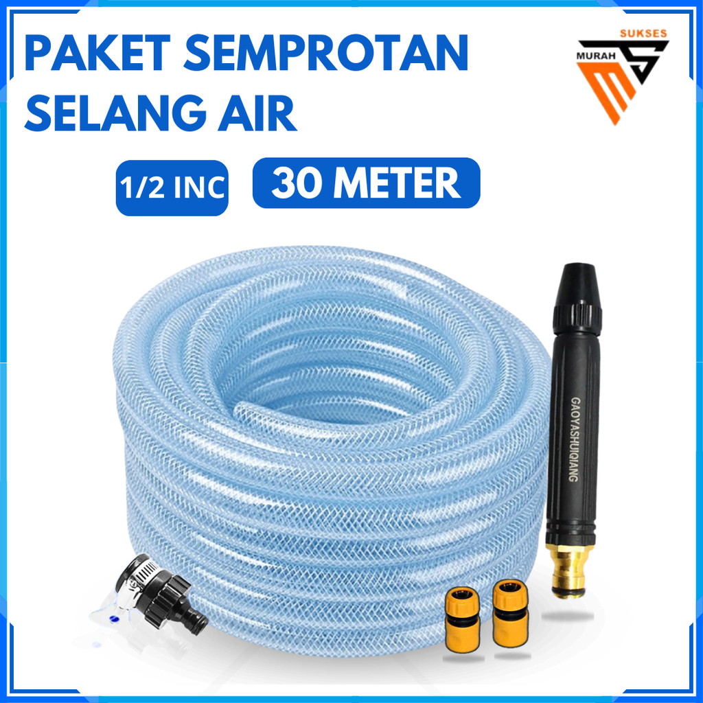 SEPAKET SEMPROTAN SELANG SERAT BENANG 30 METER SELANG AIR FLEKSIBEL LENTUR TANAMAN CUCI KENDARAAN MO