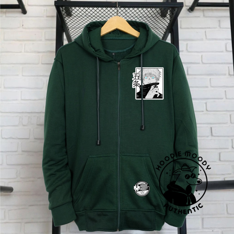 HOODIE.MOODY Hoodie Zipper risleting Hitam pria original / Gojo satoru jjk jujutsu kaisen sweater ho