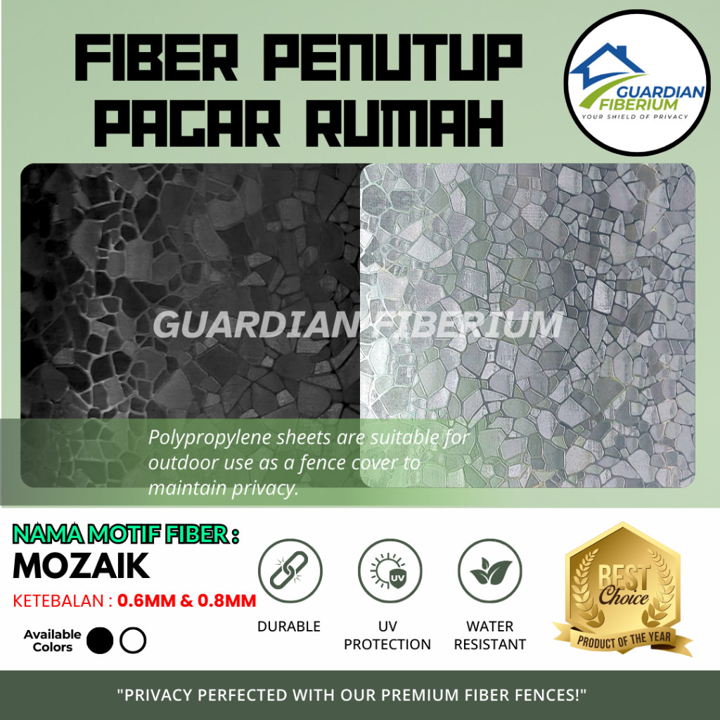 (Harga Per 1/2meter) Fiber Plastik Penutup Pagar Rumah Motif EMBOSS MOSAIK