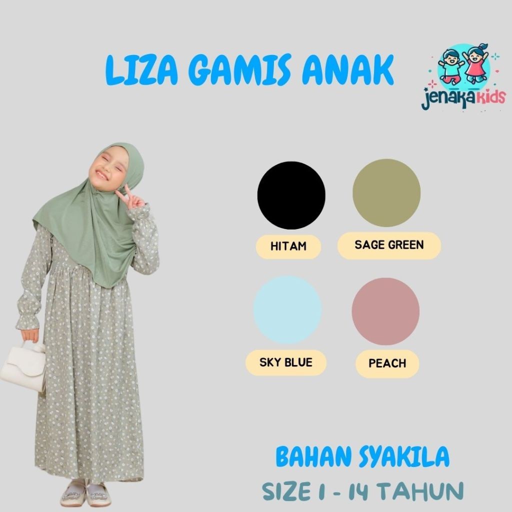 KIDZFUN Liza Gamis Anak Perempuan Warna Sage Green