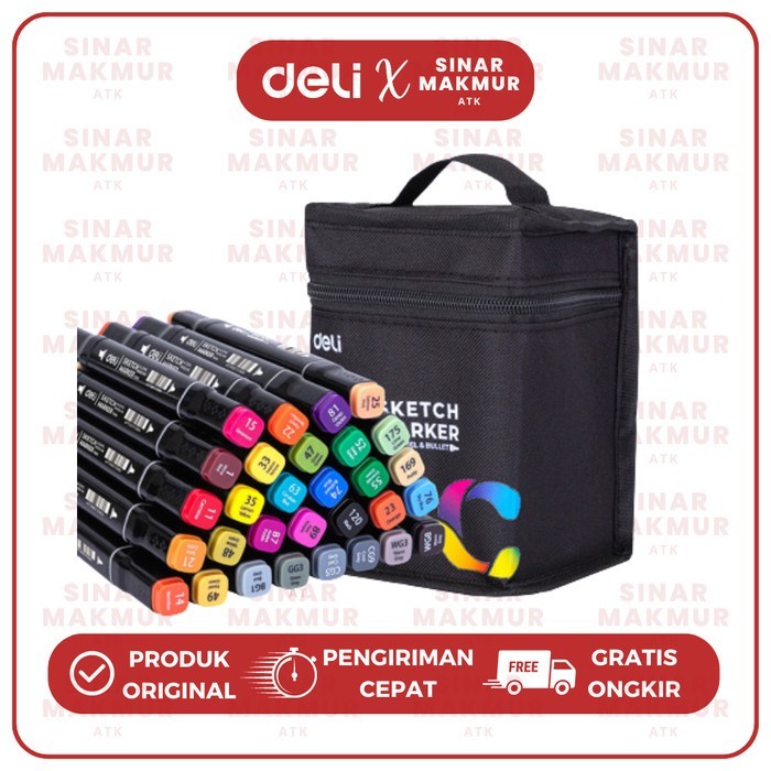 

Sketch Marker Dual Tip Alcohol Based 30 Warna Deli 70806-30 (Set)