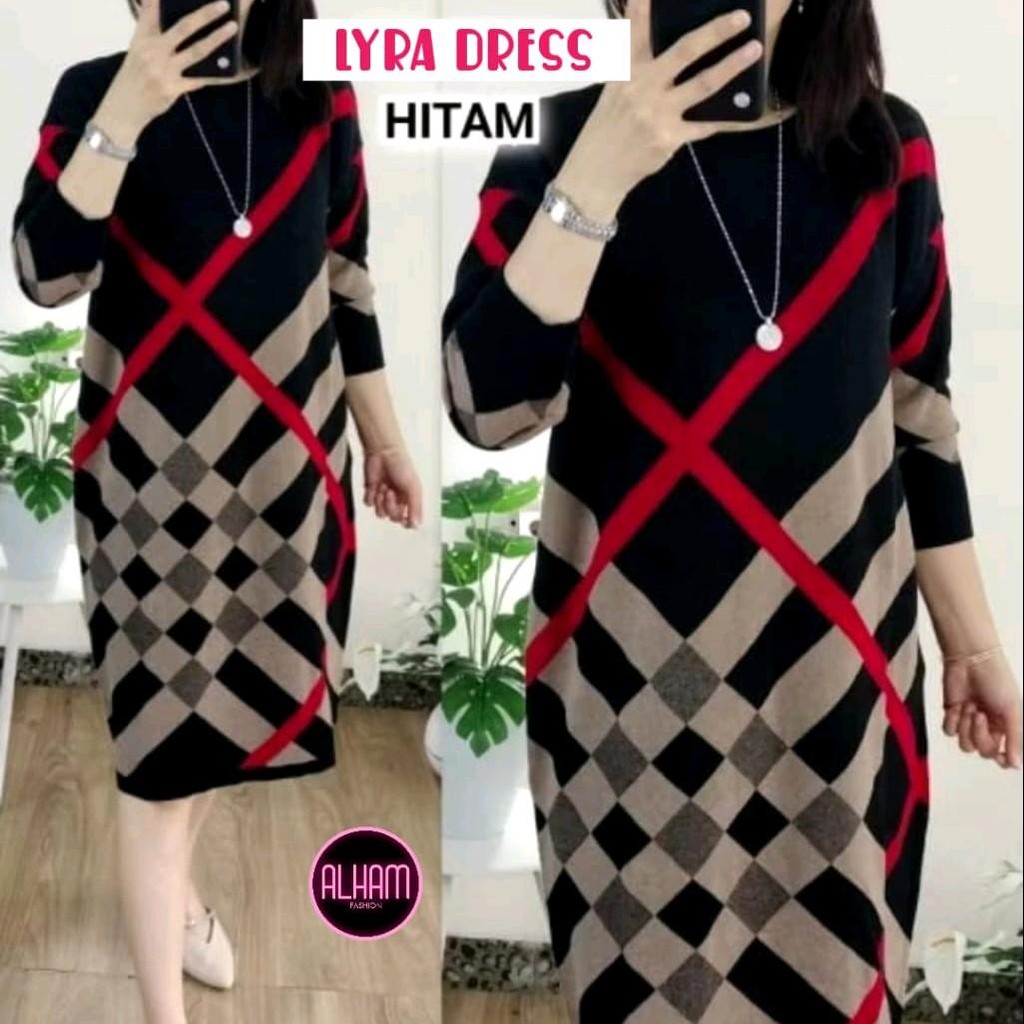 Lyra Tunik Rajut Import Motif Kotak Tebal Stretch