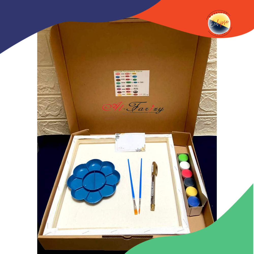 

Alat Lukis 2 Kanvas Ukuran 30x30cm dengan 2Kuas Lukis, Palet, Cat Akrilik 6 Warna, Box, BONUS Spidol