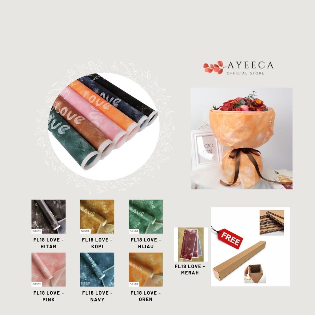 

AYEECA - (5 LEMBAR) - FL18 LOVE Kertas Bunga Paper Buket Motif Tulisan LOVE Abstrak Florist Cellophane