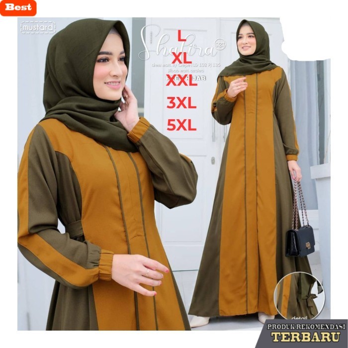 gamis terbaru 2025 simpel elegan Gamis + HIjab Shafira / Dress Muslim Wanita Terbaru / Setelan Syar'