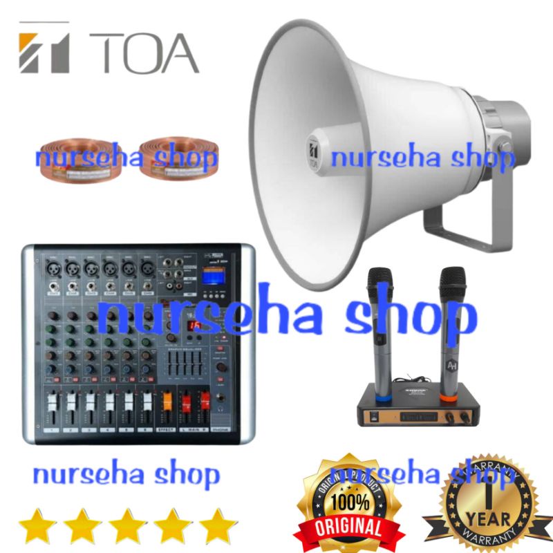 Paket SoundSystem Masjid power mixer 6channel Original mic wireless