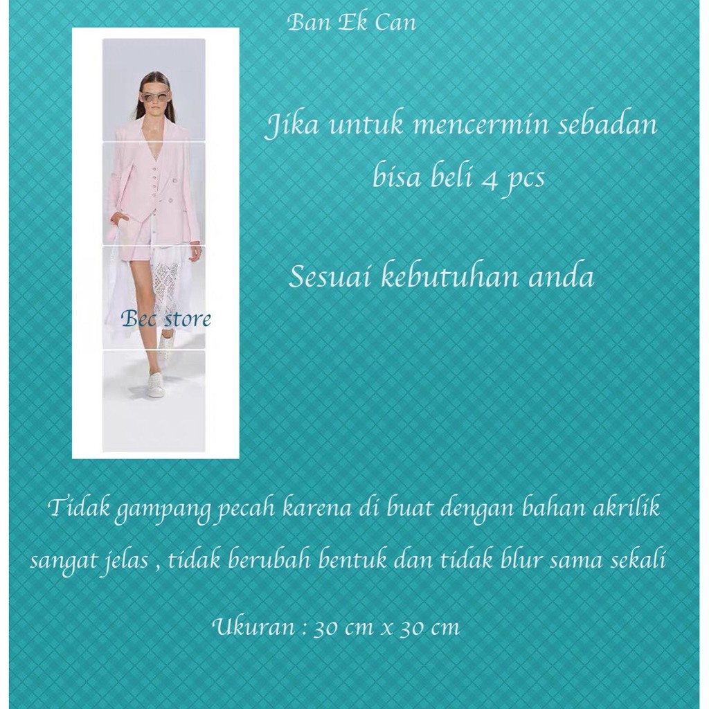READY Cermin DROMMARE Acrylic Plastic Stiker Tempel Wallpaper Kaca Kamar Mandi / Tidur Mirror 