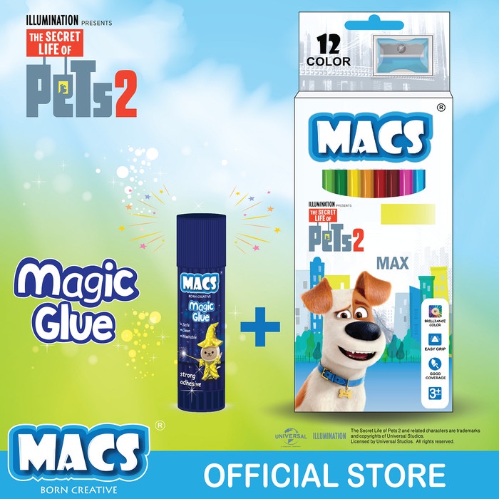 

ORI!! FUN BUNDLE Macs Magic Glue Stick dan Color Pensil 12 Warna MAX
