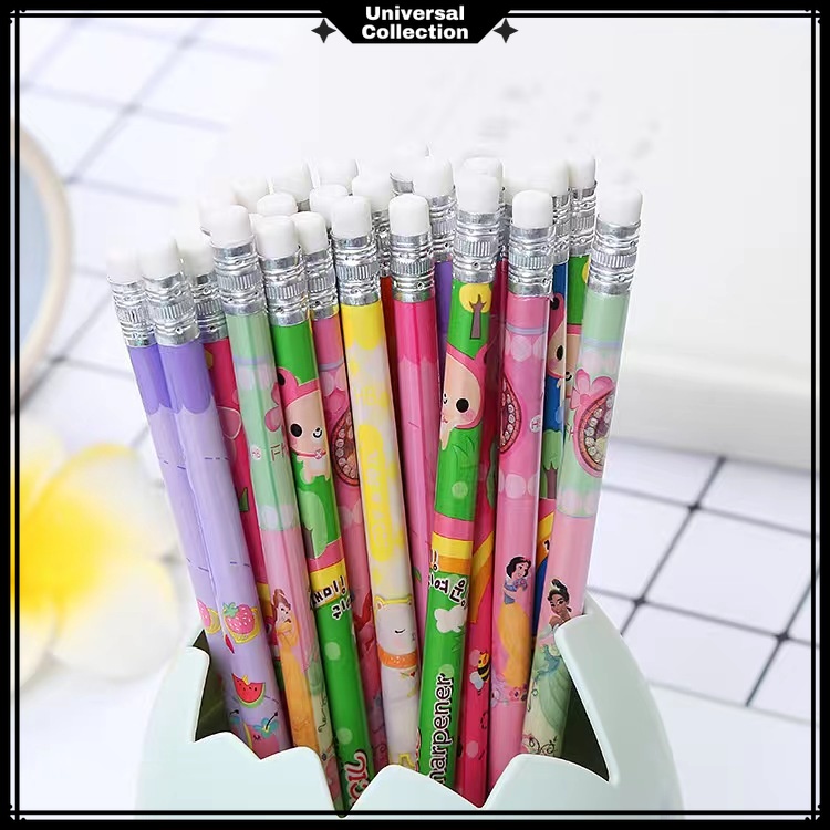 

( 1 LUSIN 12 BIJI ) PENSIL FANCY MOTIF + PENGHAPUS / PENCIL TULIS / ALAT TULIS PENSIL