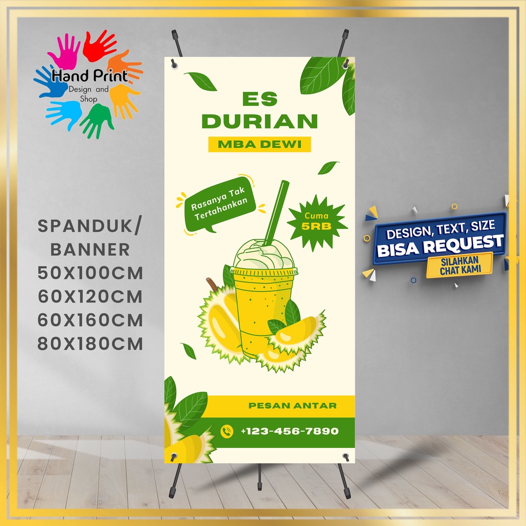 SPANDUK / BANNER Es Durian Kocok Kuning Hijau Custom Gratis