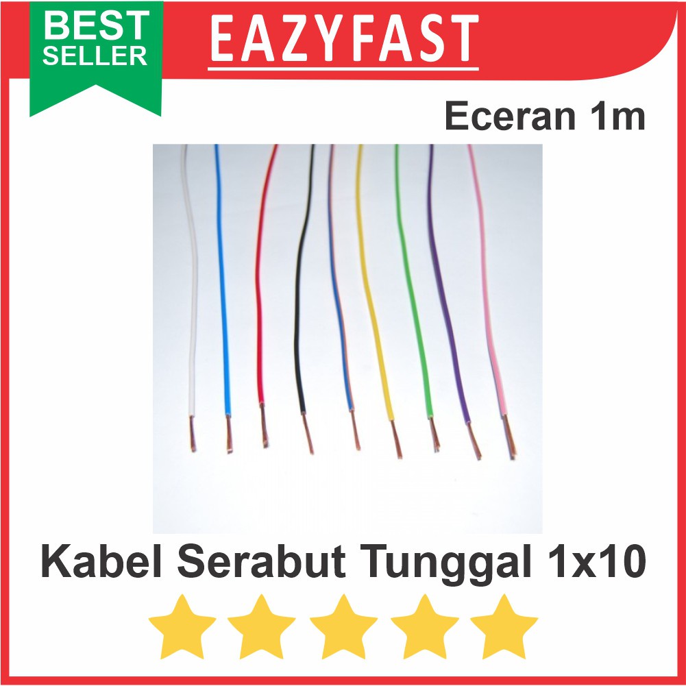 Kabel Listrik Serabut Warna 1x10 Isi 1 Serat Single Ecer Meter NYAF