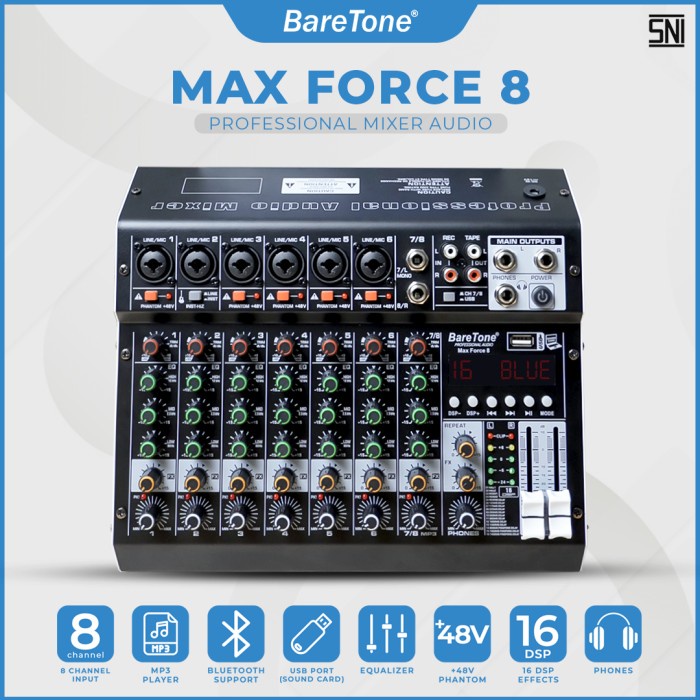 Mixer Audio BareTone Max Force 8 Professional MIxer 8 Channel Original
