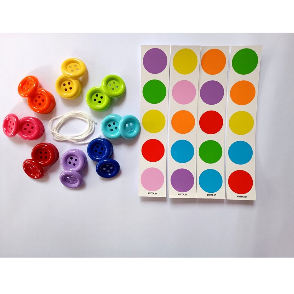 Kancing jumbo | Mainan meronce kancing besar | Kancing warna-warni jumbo 3,5cm | Mainan edukasi mont