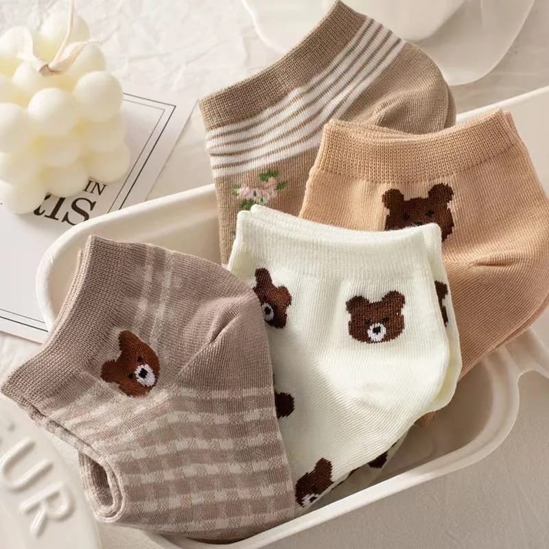 Kaos Kaki Wanita Kepala Bear 1 Set Isi 5 Pasang axelin