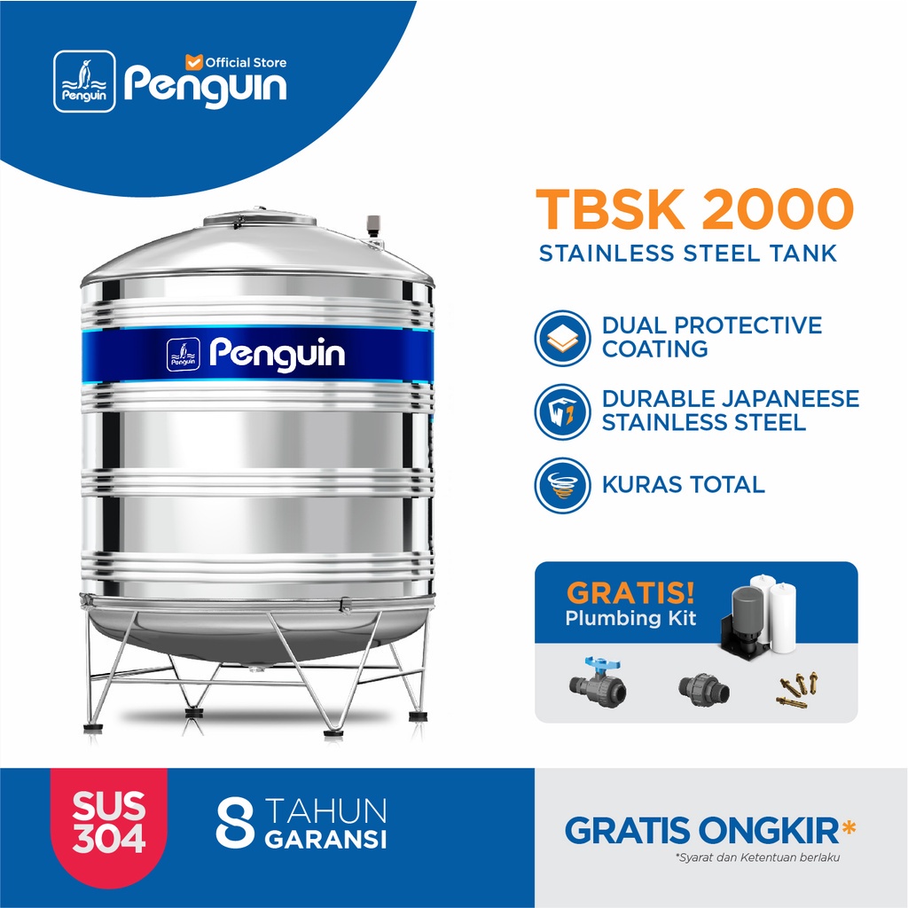 Penguin Tangki | Toren | Tandon Air Stainless TBSK 2000 2000 liter