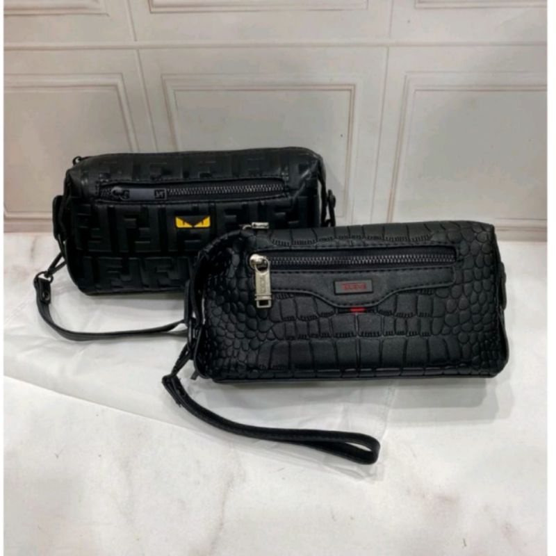 Pouch tumi & fendi pria, hand bag tumi pria bahan kulit