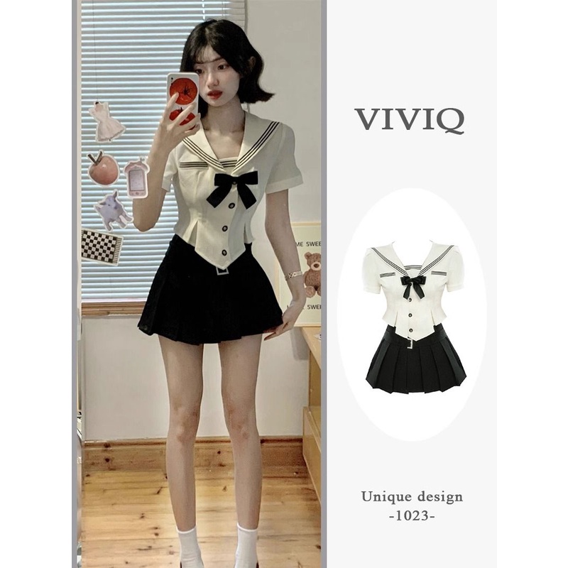 Korean Academy Style JK Uniform Sailor Top Summer Small Black Pleated Skirt Sweet Spicy Two Piece