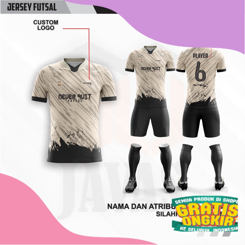 JERSEY BAJU FUTSAL SEPAK BOLA PRINTING JERSEY FUTSAL CUSTOM/ Cream Moka