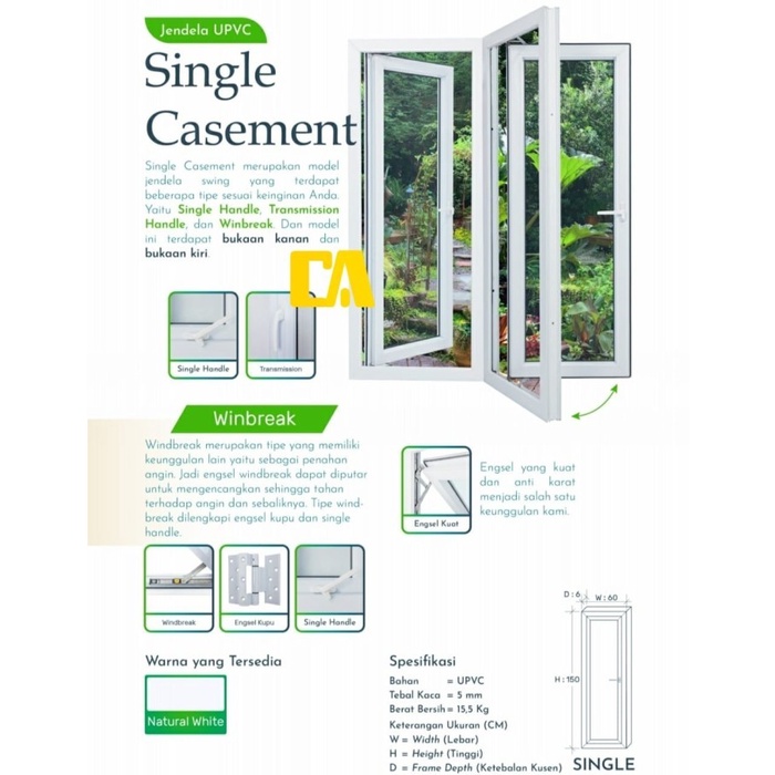 Jendela UPVC Window Single Casement l Jendela Dorong Single