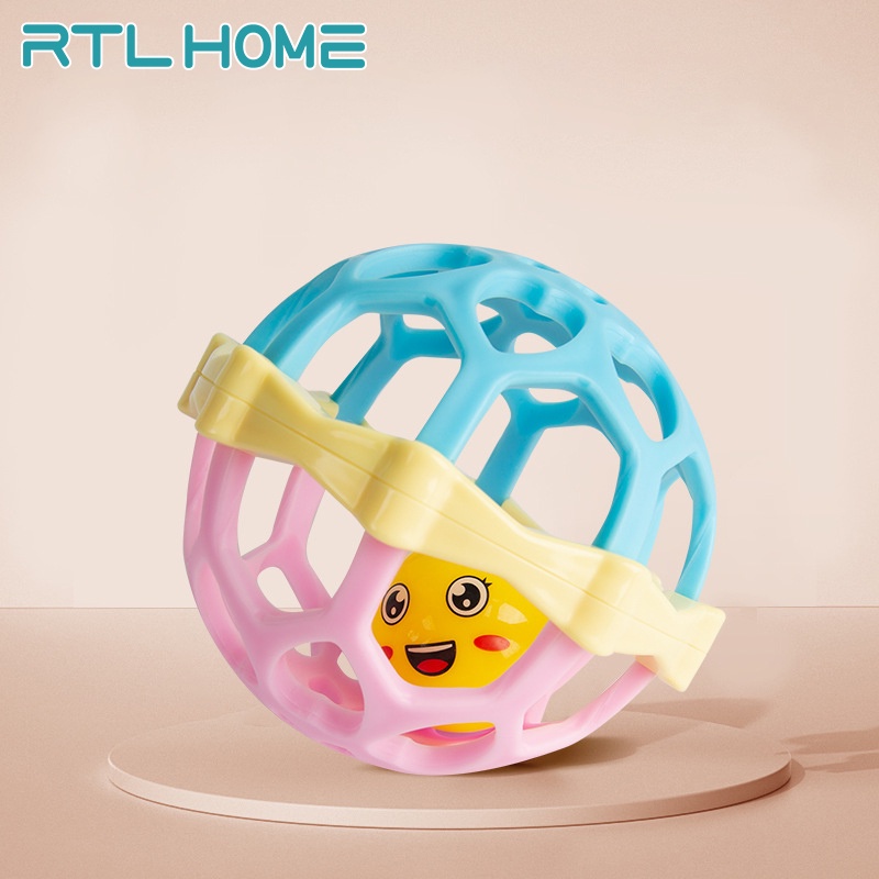 RTL Mainan Kerincingan Bayi Teether Rattle Stick Gigitan Bayi Bola Mainan Edukasi Anak Krincingan Silikon Karet Lembut  Emoticon Lucu Baby Toys Rattle Ball