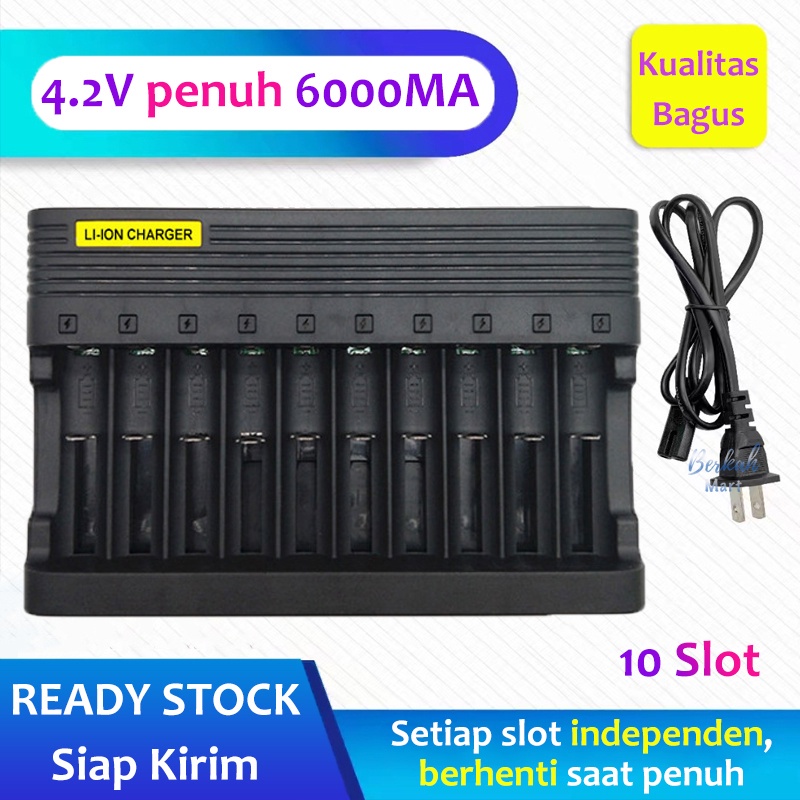 Pengisi Daya Baterai Lithium Universal 4 / 10 / 12 Slot Pengisian Li-ion Baterai Isi Ulang untuk 14500 16350 18500 18650 Output 6400mA 4.2V Input 100-240V